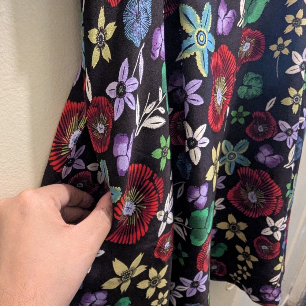 SUNO Stretch-Silk Multicolor Floral Fit-&-Flare Quarter Sleeve Mini Dress- 4 - Picture 7 of 15
